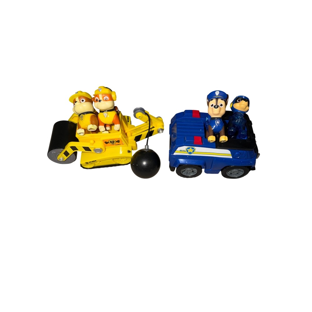 PAW Patrol Chase Rubble Vehicle Lot Police Cruiser Wrecking Ball 4 Figures